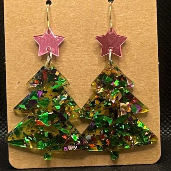 3/$12~Glittery Sequin Christmas Tree Earrings - Picture 2 of 4